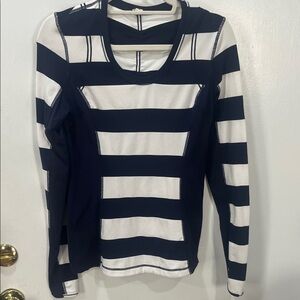 Lululemon Athletica Navy and White Striped Long Sleeve Top
